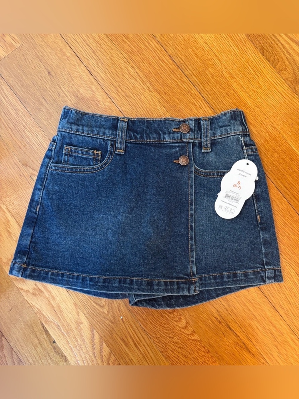 wonder nation Dark Indigo Denim Skort with Asymmetric Double Buttons